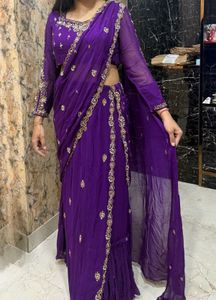 Purple Drape Sari Blouse set with Dupatta