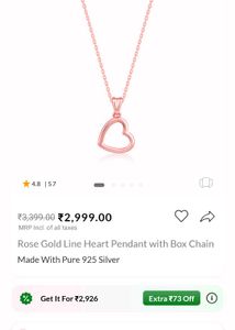 Giva Rose Gold Line Heart Pendant With Box Chain