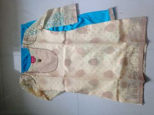Short Straight Kurta With Pleated Salwar &amp; Duppata