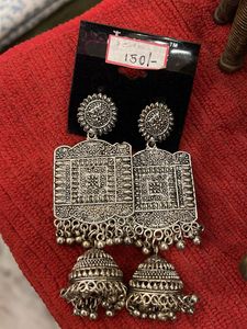 Oxidized Silver Jhumka Earrings