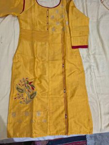 Yellow Embroidered Kurti