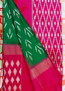 Green &amp; Pink Ikat Saree