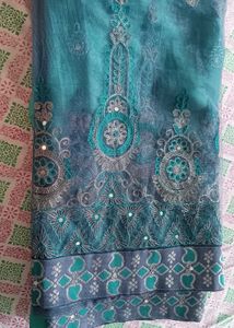 Teal Embroidered Saree