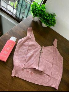 Pink Zip-Up Crop Top