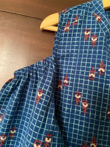 Blue Printed Cold Shoulder Top