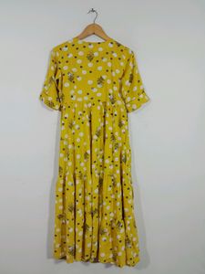 Akkriti Yellow Printed Front Opened Dress (Women)
