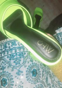 Neon Green Heeled Mules