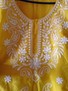 Chikenkari Yellow Kurti