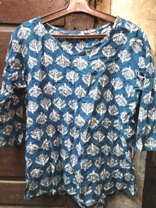 Leaf Print Blue Top