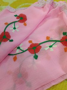 Texture Chiffon Pink ColorThread Embroidery Saree