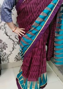 Saree In Multi Colour With Golden Lace.