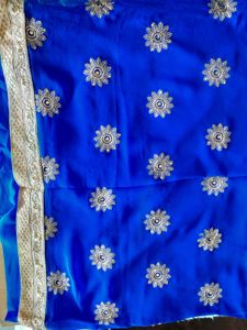 Royal Blue Embroidered Saree For Women&#39;s