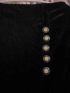 Black Side-Slit Velvet Skirt