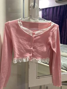 Pink Lace Trim Cardigan