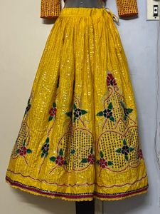 Full Work Embodiment Yellow Lehenga Choli