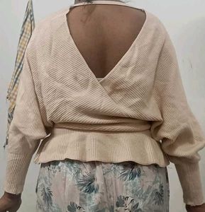 Zara Sweater V-neck Puffed Sleeve Top