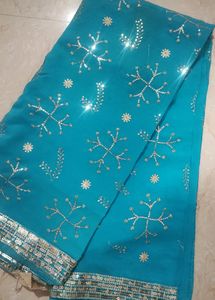 Teal Embroidered Fabric