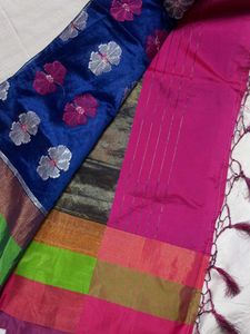 Blue Fansy Saree - With Ikat Design