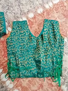 Yellow+bottle Green Lehenga choli/ Half Saree