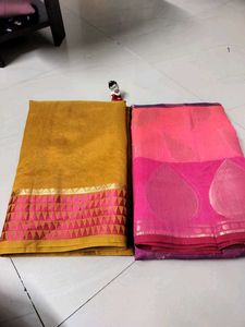Combo Of 2 Elegant Pink &amp; Gold Saree