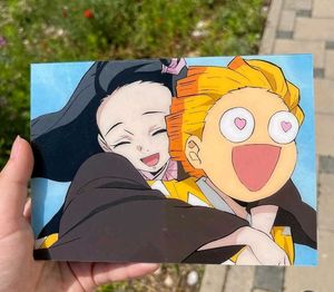 Nezuko And Zenitsu Cute Glass Painting