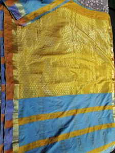 Yellow Blue Banarasi Saree