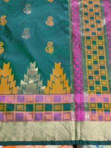 Green Saree With Temple Border