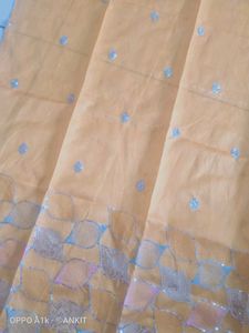Beautiful Embroidery Orange Unstitched Blouse Piec