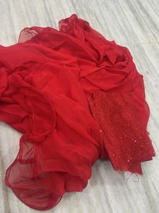 Red Saree with Embellishments