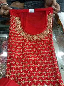 Red &amp; Gold Embroidered Salwar Kameez