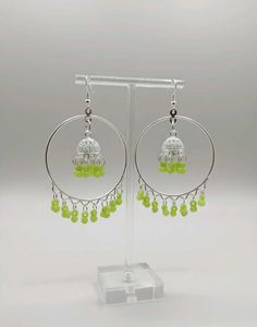 Green Jhumka Hoop Earrings