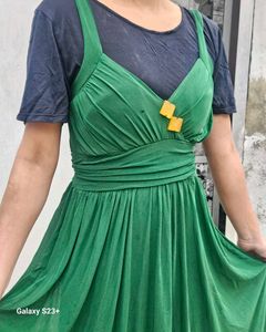 GREEN STRIP DRESS WITH BLACK INNER