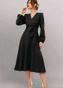 Plain Black Maxi Belted Dress