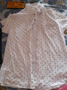 White Print Button-Down Shirt