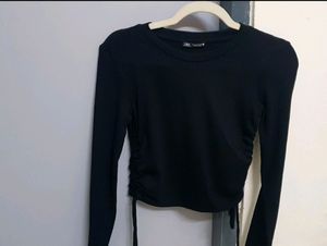 PRICE DROP Zara Dawstring Ribbed Black Top