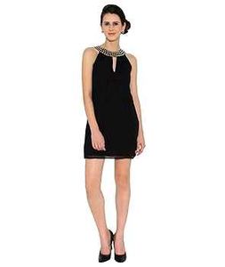 Black Halter Neck Beaded Mini Dress