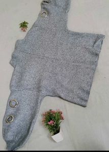 Grey Knit Sweater with Grommet Detail