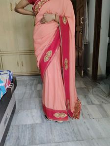 Elegant Peach Silk Sari with Equisite Border