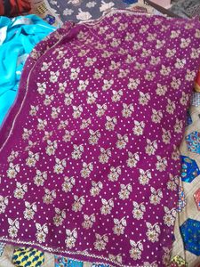 glitter Floral Purple saree