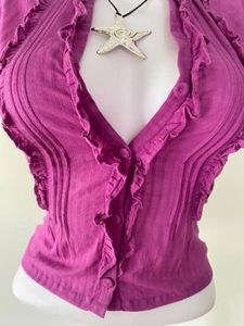 Purple Ruffle Fitted Shirt
