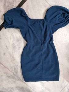 Blue Puff Sleeve Bodycon Dress