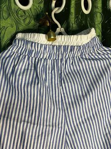 Striped Blue And White Trousers With Elastic Belt