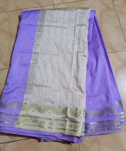 Lavender With White Gold Colour Saree 💜🤍💛
