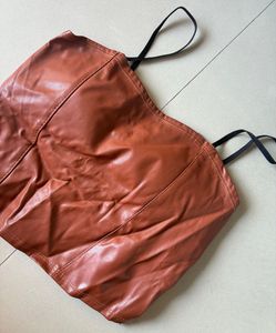 Brown Faux Leather Corset Top