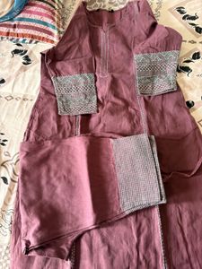 Mauve Embroidered Kurta Set