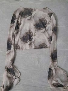 Floral Print Mesh Crop Top