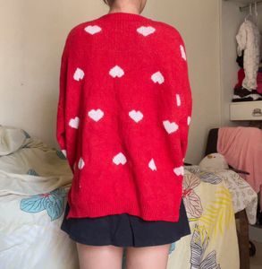 Red Heart Print Sweater