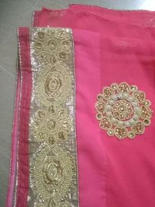 Pink 🩷 Saree with Gold Embroidery