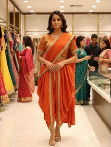 Orange Ethnic Dhoti Saree with blouse 34 Size