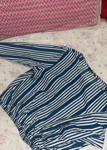 Blue And White Crop Top